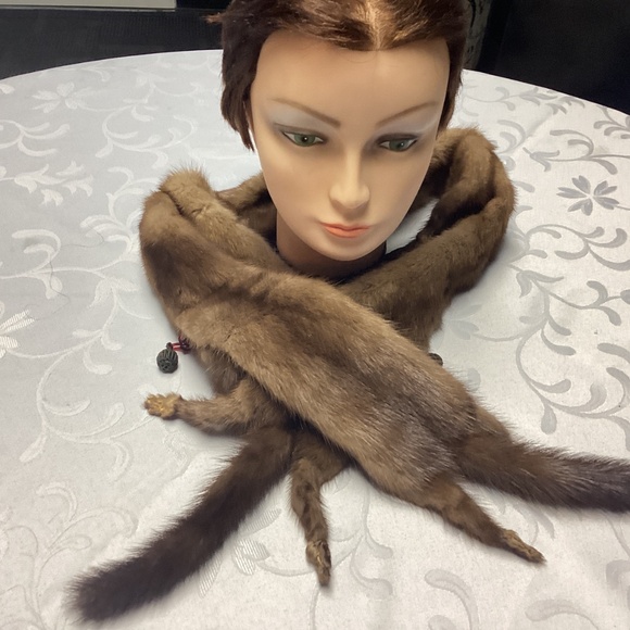 Vintage 4 pelt brown/tan full mink fur shawl, neck wrap, boa, scarf clip MINK - Picture 9 of 15